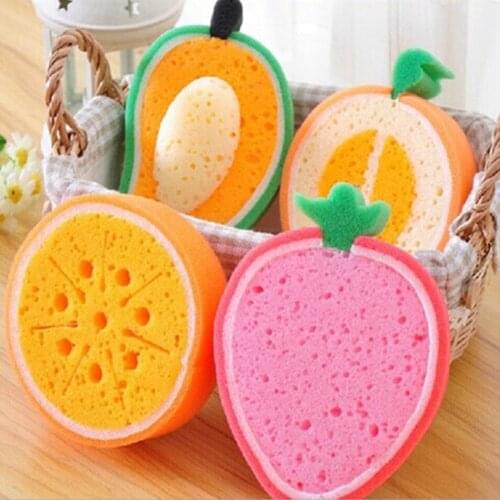 2PCS Cute Fruit Style Kitchen Dish Washing Sponge Glass Clean Wash Thicken Oil Free Sponge Magic Creative Fruit Shape Sponge