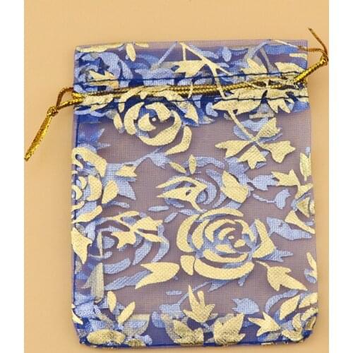 200pcs/lot 7x9cm Royal Blue Organza Bag Rose Design Jewelry Packaging Bags Wedding Party Favors Drawstring Gift Bag Pouches