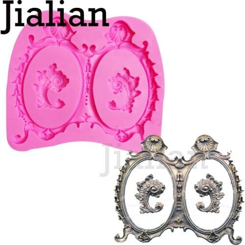 3D Big Frame Retro Mirror chocolate Party cake decorating tools DIY baking fondant silicone mold baking utensils F0976