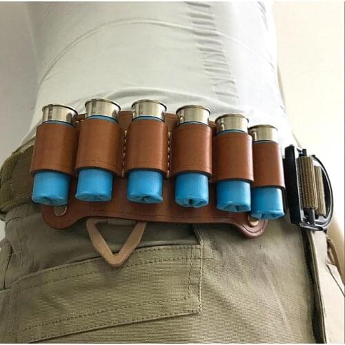 6 Round Leather Tactical Hunting Ammo Bullet Holster Shotgun Shell Holder Cartridge Belt Canvas Genuine Magazine Pouch