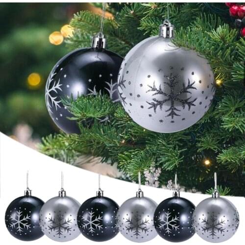 6PCS Hand Painted Christmas Balls Plastic Snow Ball Ornaments Christmas Tree Hanging Pendants Christmas Party Home Decor
