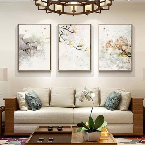 New Chinese Ink Floral Abstract Wall Art Print Picture Canvas Painting Poster for Living Room No Framed