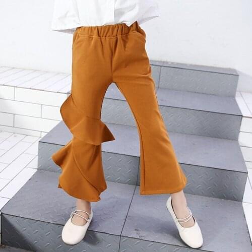Teenage Petal Draped Flare Pants Girl Cotton Pants Khaki Black White Casual Trousers for Girls 6 8 10 12 14 Years Kids Clothes