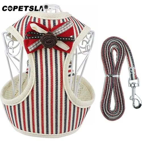 Copetsla 1Pcs Size XS-XL Stripe Style Puppy Cat Harness and Leash Set Breathable Pet Harness Vest For Small Dogs Rabbits