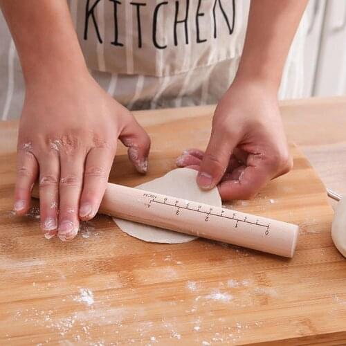 Wooden Rolling Pin Non-stick Dough Cookie Biscuit Graduated Roller Baking Tool