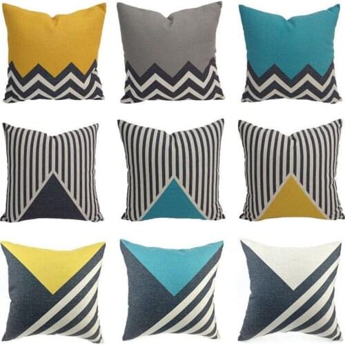 18'' Cotton Linen Cushion Case Bed Home Throw Geometric Pillow Case Soft Room Gifts Single Sides Printing