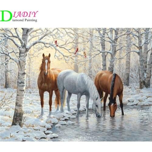 DIADIY 5D Diamond Painting Horse Cross Stitch Animals Mosaic Embroidery Full Set Winter Rhinestone Pictures Decoration Home