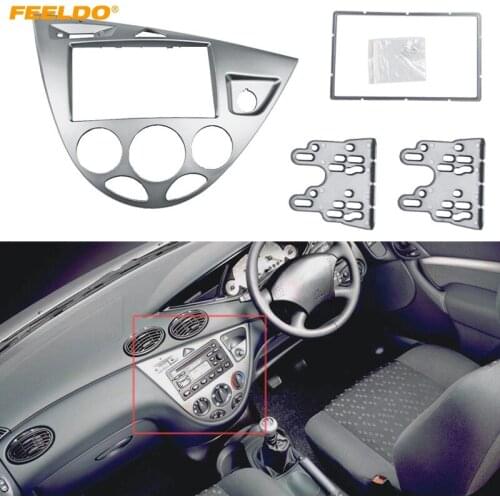FEELDO Silver Car 2DIN Stereo Panel Fascia Radio Refitting Dash Trim Kit For Ford Focus 98~04(RHD)/Fiesta 95~01(RHD) #AM5038