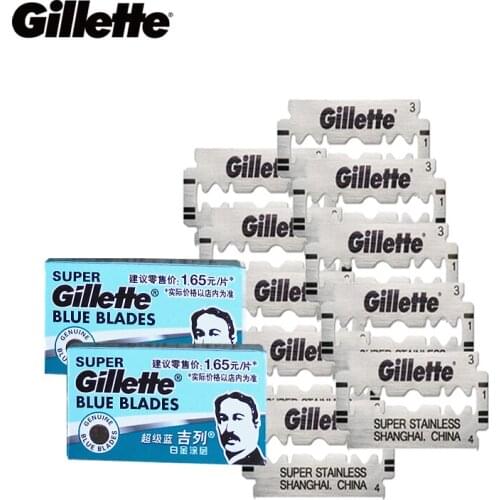 Gillette Super Blue Beard Shaving Shaver Razor Blades For Men Stainless Steel Double Edges (5 Blade X 2 Boxes)