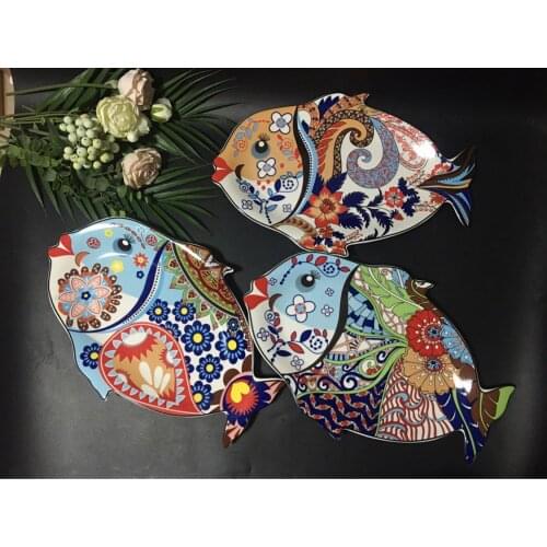 Japanese Ceramic Tableware Underglaze Color Creative Bohemian Style Fish Plate Persian Orchid Heart Fish-shaped Fruit Plate