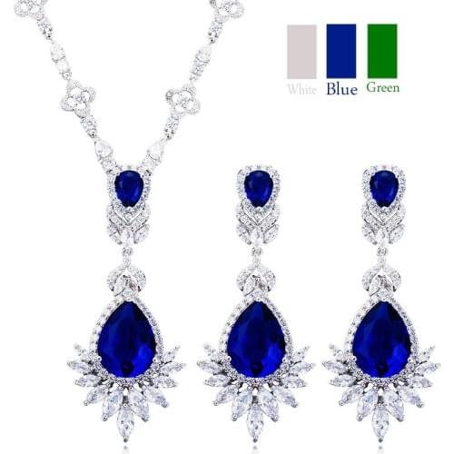 High Quality Silver Color AAA Cubic Zirconia Wedding Necklace and Earrings Luxury Crystal Bridal Jewelry Sets