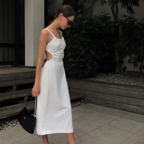 Summer Long Dress Female Solid Color U-Neck Sleeveless Backless Maxi Dress Elegant Party Clubwear Clothes for Female Ladies New