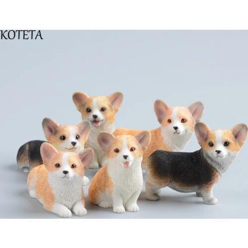 Koteta Lovely Mini Animal Resin Model Action Figure Decoration Simulation Corgi Dog Pet Figurines Toys Christmas Kids Gift Doll