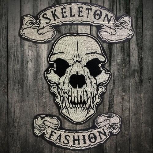 English alphabet Fashion Skull Embroidered Iron on T-shirt Patch Full Back Large Pattern For Rocker Club Biker Patch