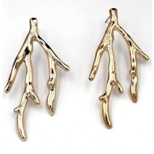 Fashion jewelry ladies cute necklace earrings creative alloy shaped stud earrings flower branch earrings 1 pair