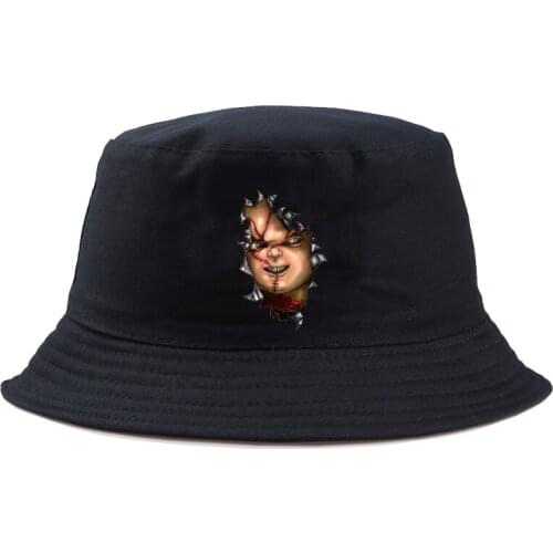 Unisex Bucket Hats men Chucky Demon Death Scary Harajuku Bucket Hat Fishing Outdoor Panama Hip Hop Cap Summer For Fisherman Hat