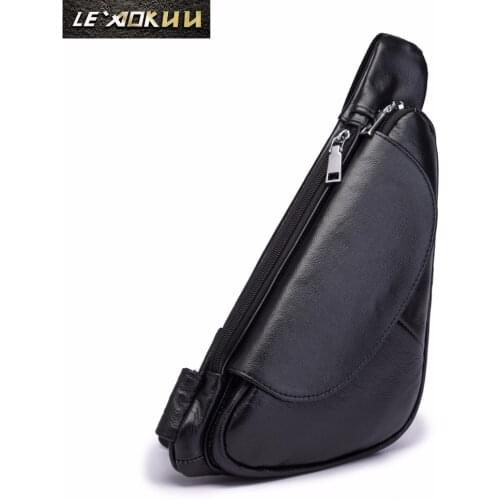 Men Quality Leather Casual Fashion Triangle Crossbody Chest Sling Bag Design Travel One Shoulder Bag Backpack Daypack Male 696