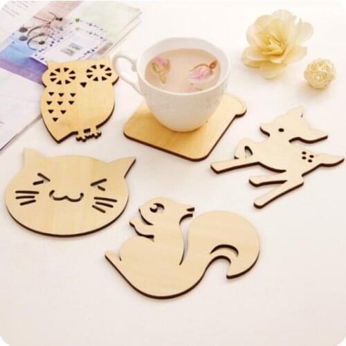 Cartoon Small Animal Wood Coaster Desktop Tableware Heat Resistant Mat 5 Pieces/Lot Slip-resistant Placemat Cup Pad