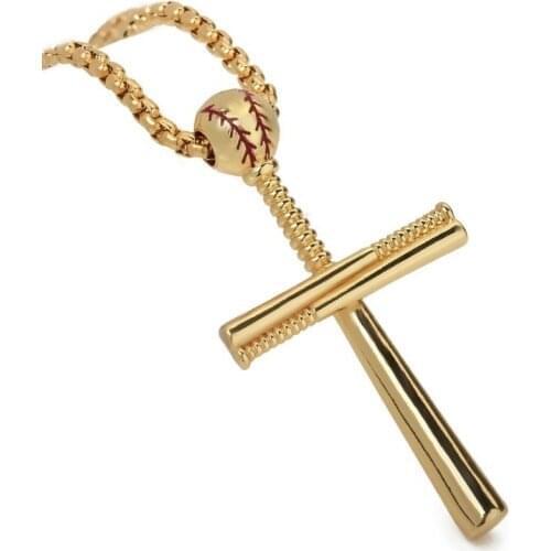 New Metal Gold-Plated Sports Baseball Bat Religious Cross Pendant Necklace For Men and Womens Necklaces Sliding Metal Necklace