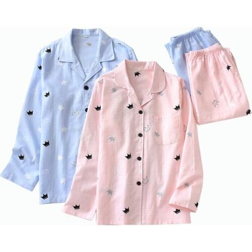 Autumn New Lovers Pajamas Set Comfort Pajamas 100% Gauze Cotton Loose Sleepwear Thin Soft Homewear For Men And Women Casual Wear