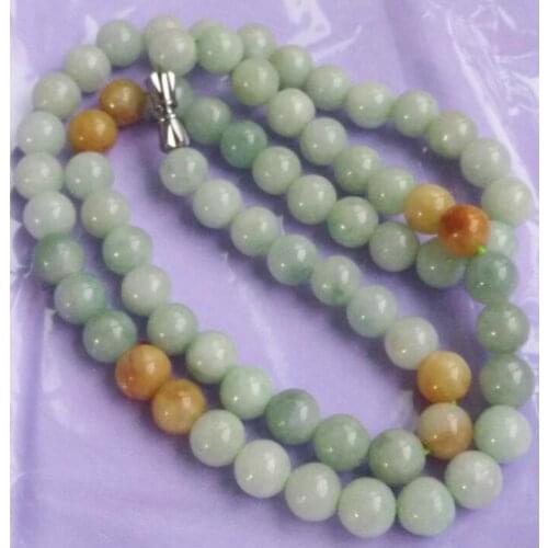 Genuine Green Yellow 100% Natural A JADE JADEITE Bead Beads Necklace 8mm