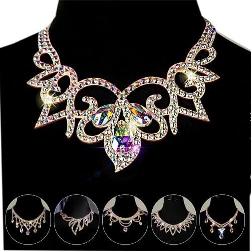 Handmade Crystal Rhinestone Necklace Belly Dance Performances Jewelry Gypsy Dancing Accessories Colorful