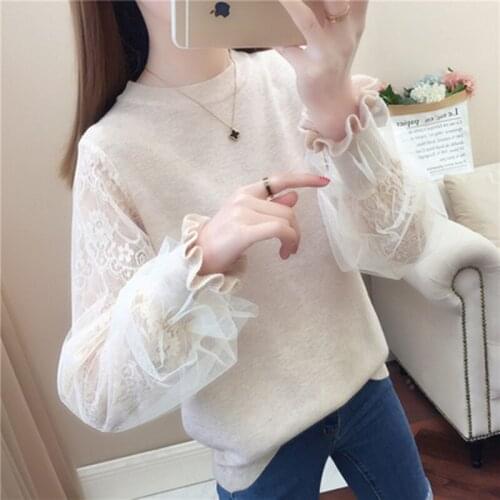 Pullover Sweater Women Loose Womens Sweater Lace Sleeve Knit Christmas Sweaters Womens Jumper