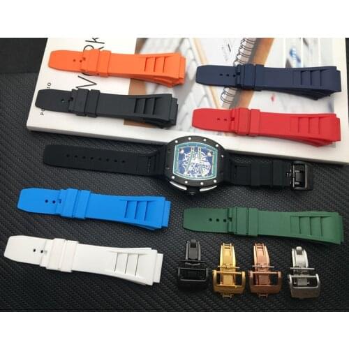 Brand 25mm imported Soft Nature Soft Silicone Rubber Watchband For Richard Watch Mille Strap band butterfly buckle spring bar