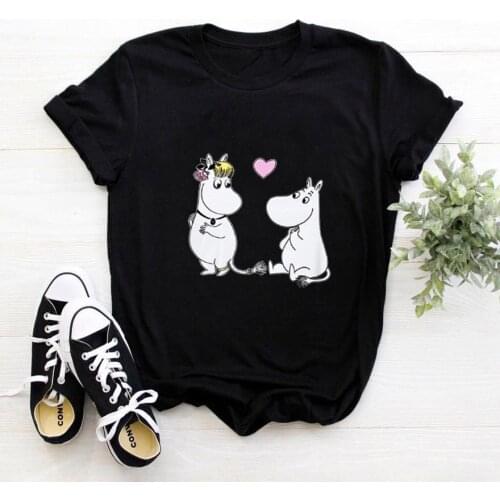 Two Bears Pattern T Shirts Women Funny Cartoon O-neck Tee Shirt Femme Casual Confession Valentines Day Present Camiseta Mujer