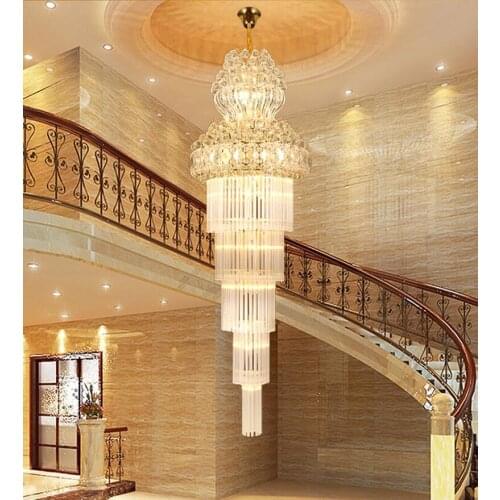 Modern Villa Revolving Staircase crystal Lamps European Long Crystal Chandelier Duplex Building Living Room Crystal Chandeliers