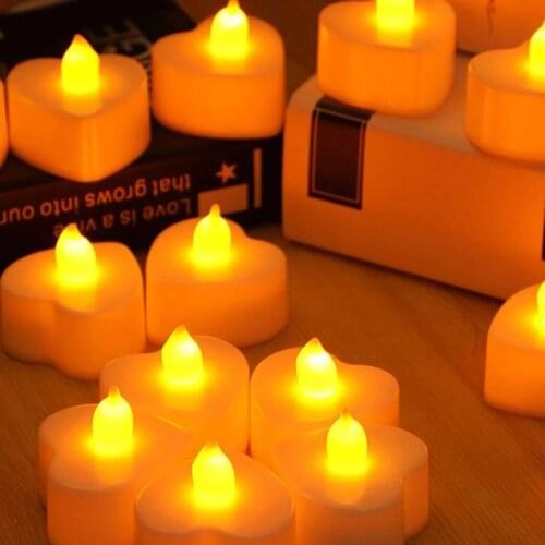 6pcs Heart Shape LED Tealight Candles Battery Operated Love Candle Electric Tea Lights for Valentines Day Wedding Table