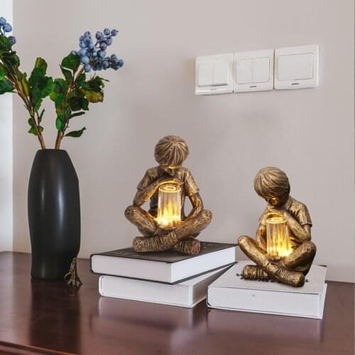 Glimpses of God Boy Statue Easter Garden Decoration Resin Ornament with LED Light Battery Power SANA889