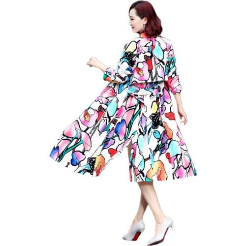 Atumn Trench Coat Female Fashion Printed Womens Trench Coat Long Windbreaker Trench Casual Streetwear Women Clothing