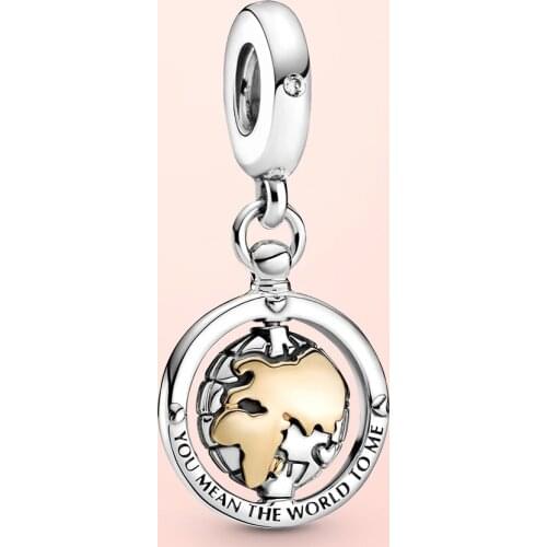 YSH 100% 925 Sterling Silver Spinning World Dangle Charm fit Original Pandola Bracelets DIY fine Jewelry for Women Birthday Gift