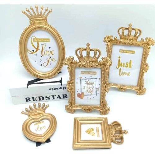 1Pc 3/6/7Inch Nordic Crown Photo Frame Resin Pictures Desktop Stand Holder with Glass Panel