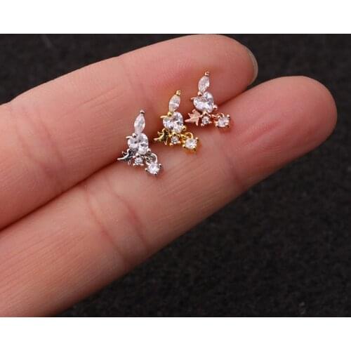 1 PCS Cute Small Heart Star Micro Pave CZ Ear Bone Cuff Stud Earring Simple Gold Color Stainless Steel Bar Ball Piercing Ears