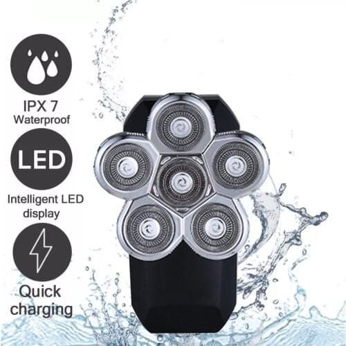 5 in 1 5D 6 Floating Head Electric Men Bald Head Shaver Beard Razor Electric Rotary Shaver Cordless USB Charging IPX7 Waterproof