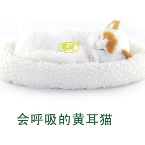 WHITE Yellow ear cat pampered petz pet mate breathing cat cute toy sleeping pet emulational mini vivid toy