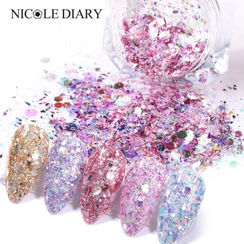 1 Box Purple Nail Glitter Rose Gold Flakes Sparkly 3D Hexagon Colorful Sequins Spangles Polish Manicuring Nails Art Decorations