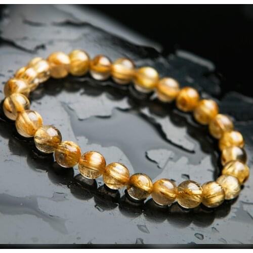 Genuine Natural Brazil Gold Rutilated Quartz Bracelet For Women Men Round Beads Crystal Stone Stretch Jewelry AAAAA 7mm 8mm 9mm