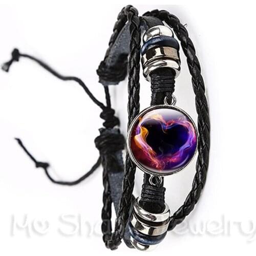2018 New Fashion Galaxy Bracelet Men Women Universe Outer Space Nebula Charms Black/Brown Leather Bangle Best Gift