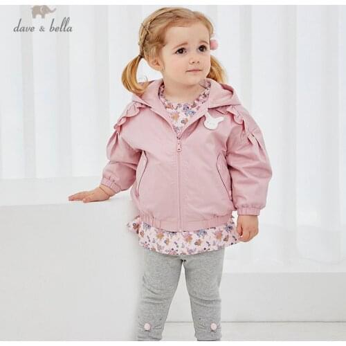DBM14401-1 dave bella autumn baby girls fashion cartoon zipper pockets hooded coat children cute tops infant toddler outerwear
