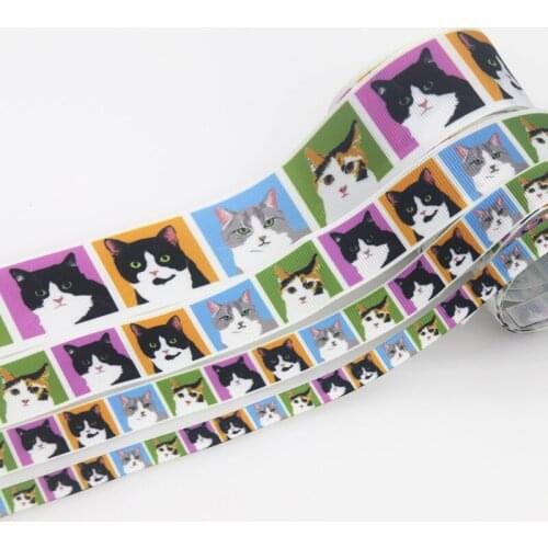 DHK 4 sizes options 50yards cat Printed Grosgrain Ribbon Accessory Hairbow Headwear Decoration DIY Wholesale S1334
