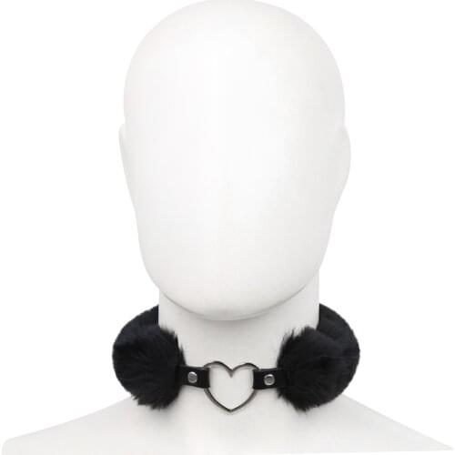 Erotic Soft Fur Necklace Metal Heart ring PU Leather Collar Adults Games Bdsm Bondage Accessories Restraints Sex Toys For Women