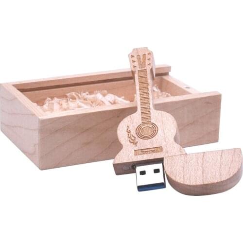 Guitar Wooden + Box Free Custom Logo Usb Flash Pendrive 8g 64g 32g 128g High Speed Flash Disk Pend Drive Usb 3.0 Wedding Gifts
