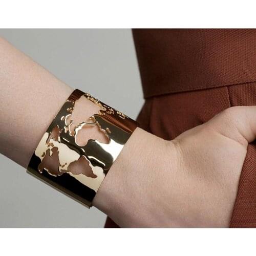 World Map Hollow Out Cuff Bangle Bracelet Travel Peace Jewelry Stainless Steel 35mm Laser Engraving Fine Polished Circle Angle