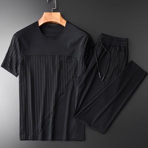 Classic Summer Men Sets (t-shirt+pants) Luxury Curve Matching Short Sleeve Mens Sets Plus Size 3XL 4XL Casual Sport Man Sets