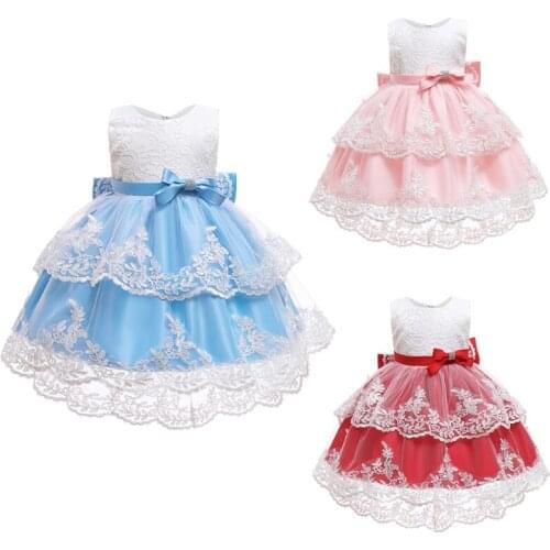 Baby Girls Embroidery Floral Lace Bowknot Tulle Princess Party Sleeveless Dress N7ME
