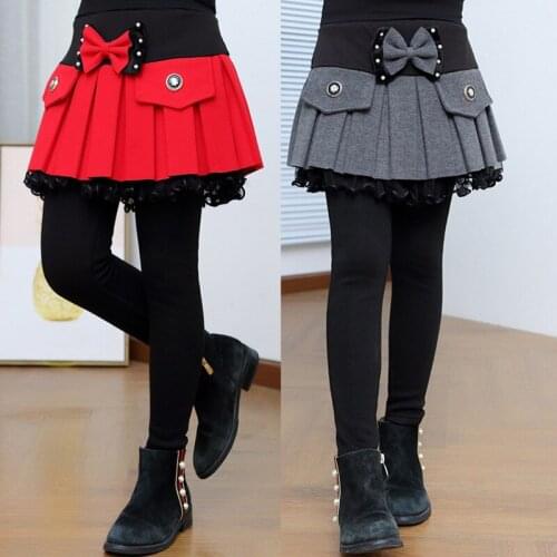 Girls Fall Winter Leggings Pants Kids Pants Fleece Legging for Girls Thick Warm False Two Pieces Pant Child Skirtpants Trousers