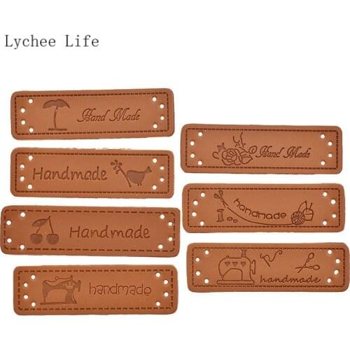 Lychee Life 50Pcs Handmade PU Leather Tags Bird Sewing Machine Embossed Label DIY Flag Labels For Garment Sewing Accessories